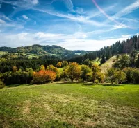 The beautiful nature of Banská Štiavnica with colorful autumn trees and green meadows in Special Properties.