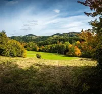 Autumn landscape with hills and colorful trees around Banská Štiavnica, Unusual properties.