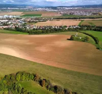 Aerial view of agricultural and forest land around Trenčianske Stankovce.