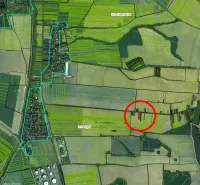 Aerial view of agricultural and forest lands in the Tupá area with a highlighted parcel.
