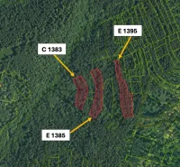 The plan of Ratkovské Bystré shows agricultural and forest lands with parcel numbers.