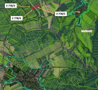 Map of agricultural and forest land around Podhradie, sections E 778/3, E 778/4, E 778/5.