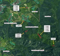 Map of agricultural and forest land around Podhradie.