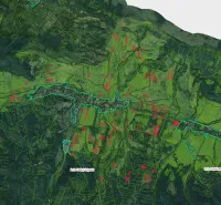 A map view of agricultural and forest land in Veľký Lipník with marked boundaries.