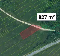Aerial map of a plot with an area of 827 m² in Special Properties near Lakšárska Nová Ves.
