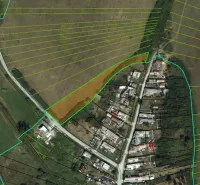 Aerial view of unusual properties and farmland in Barca.
