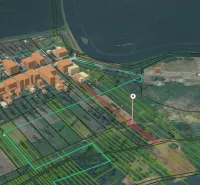 3D map with residential plots in Santovka, showing planned construction.