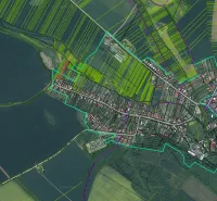 Aerial view of the landscape in Santovka with outlined plots for Residential Land.