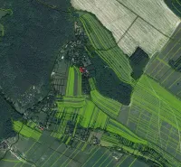 Aerial view of the division of fields and forests in the Prašník area.