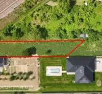 Aerial view of a residential plot in Nové Mesto nad Váhom with a marked parcel.