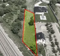 Aerial view of plots - housing in Nové Mesto nad Váhom, near the railway track.