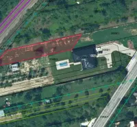 Satellite map of residential plots near Trenčianska Street in Nové Mesto nad Váhom.