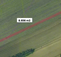 Agricultural and forest land in Zbudza, area 8,656 m², displayed parcel map.