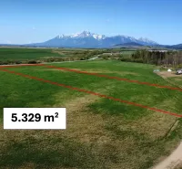 Agricultural and forest land in Podhorany, 5,329 m², with a view of the mountains.
