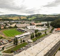 Aerial view of the stadium and surroundings in Brezno at the Barracks District, Land - housing.