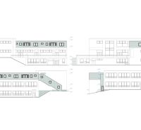 Architectural drawing of a building in Banská Bystrica with detailed façade design.