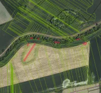 Aerial view of agricultural fields and landscape in Rapovce, Unusual properties.