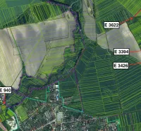 Aerial view of agricultural and forest land in Vysoká pri Morave.