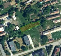 View of residential plots in Hronovce with marked boundaries.