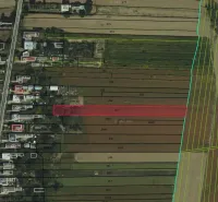 Aerial view of agricultural and forest lands in Lekárovce with a highlighted parcel.
