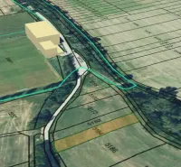 Aerial view of agricultural and forest lands in Nová Ves nad Váhom.
