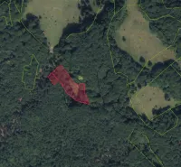 An aerial view of agricultural and forest lands around Nolčovo.