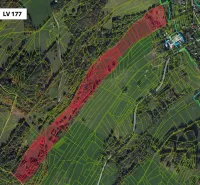 Cadastral map of agricultural and forest lands in Lúčky, with the parcel marked LV 177.