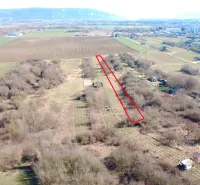 Aerial view of gardens in Štúrovo with a marked plot, surrounded by fields and nature.