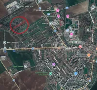 Aerial view of the Gardens in Štúrovo with the area marked in a red circle.