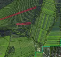 Agricultural and forest lands in Nevidzany with visible plots and roads.