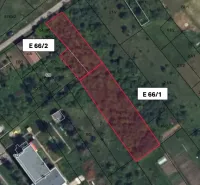 Orthophotomap of agricultural and forest lands in Kamenný Most with marked parcels.