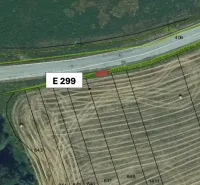 Agricultural and forest lands in Hankovce, shown in a satellite view with road E 299.
