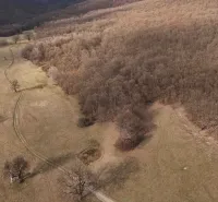 Agricultural and forest lands in Príbelce with forests and fields in the landscape scenery.