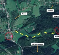 Aerial map showing agricultural and forest land in the village of Lysá pod Makytou.