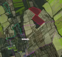 Aerial view of agricultural and forest lands in the area of Trhovištia and Láskoviec.
