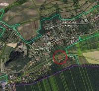 Aerial view of residential land in Hodejov, with marked plots.