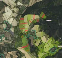 Agricultural and forest lands around Šávola, with a detailed display of parcel numbers.