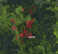 Map of agricultural and forest lands around Ábelová.