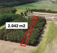 Aerial view of agricultural and forest land in Lozorno, plot of 2,042 m².