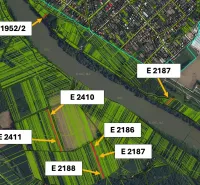 Satellite map of agricultural and forest land in Zemné, with marked parcel numbers.