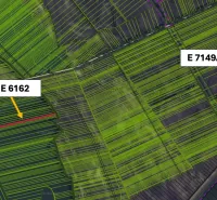 Aerial view of agricultural and forest lands around Zemné with parcels E 6162 and E 7149/2.