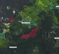 Satellite view of agricultural and forest lands around Jablonové.