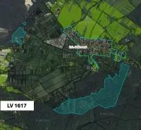 Aerial view of agricultural and forest lands around the village of Jablonové.