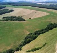 Aerial view of agricultural and forest lands in Žitná - Radiša with meadows and forests.