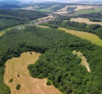 Aerial view of agricultural and forest lands in the village of Žitná - Radiša.