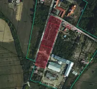 Aerial view of residential plots in Parchovany with marked parcels.