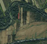 Aerial view of a parceled field with peculiar properties near Snina.