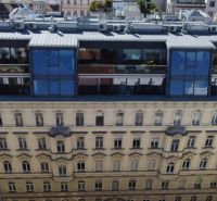 A historical building with a modern extension on Lange Gasse in Vienna 8, Josefstadt.