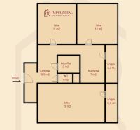Floor plan of a 3-room apartment with two loggias and a kitchen on Bielocerkevská Street.