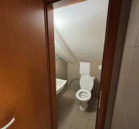 Restroom with a toilet and a sink in commercial premises.